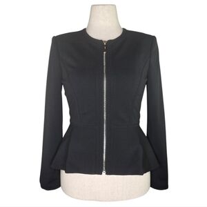 DKNY Black Peplum Zip Front Blazer Jacket Women’s Size 6 Workwear Career